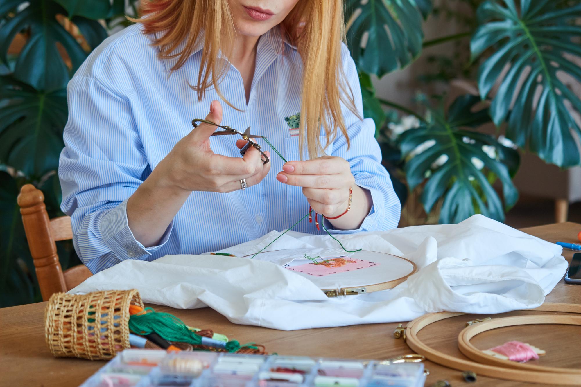Student working on hoop in studio